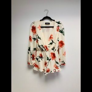 Akira Cream Romper with Scarlet Flower print